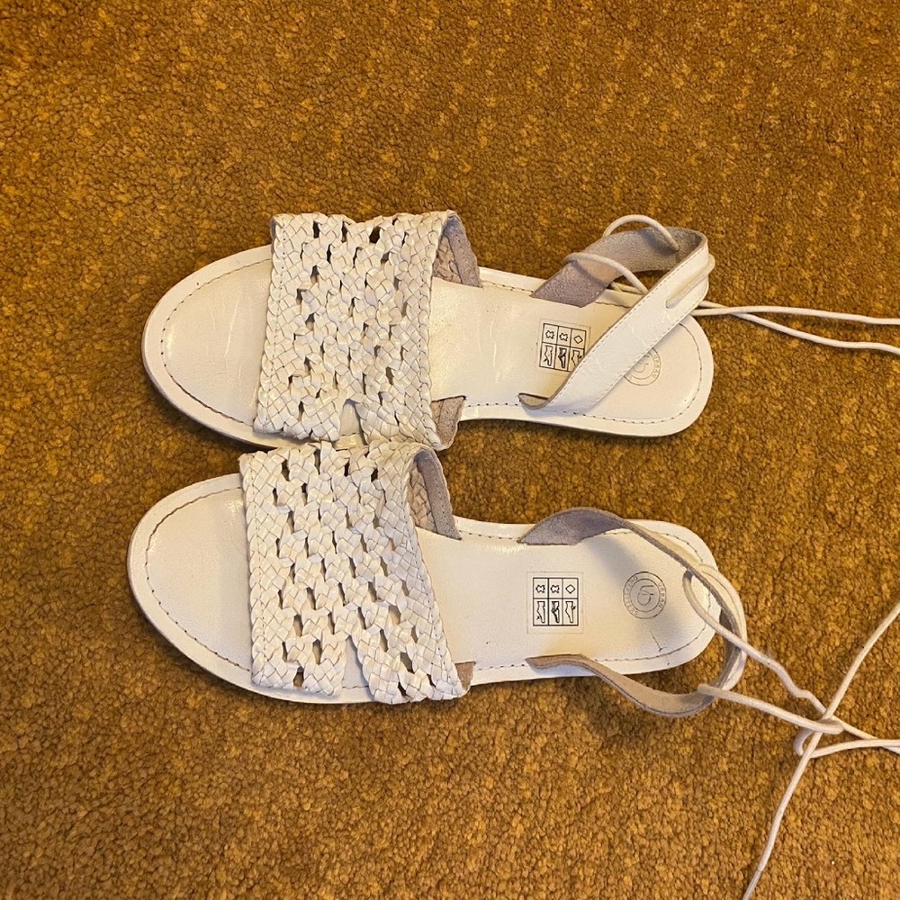 White crochet lace up sandals from urban outfitter